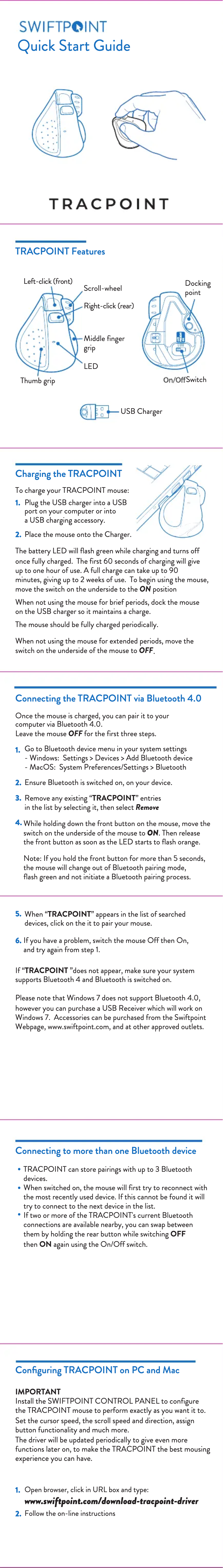 Page n°1 - Manuel utilisateur Swiftpoint TRACPOINT