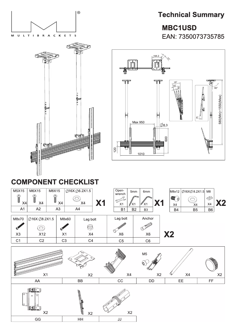 Page 1 de la notice Manuel utilisateur Multibrackets MBC1USD