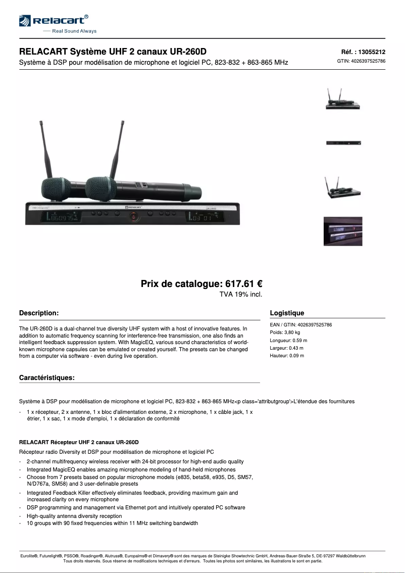 Page 1 de la notice Fiche technique Relacart UR-222D