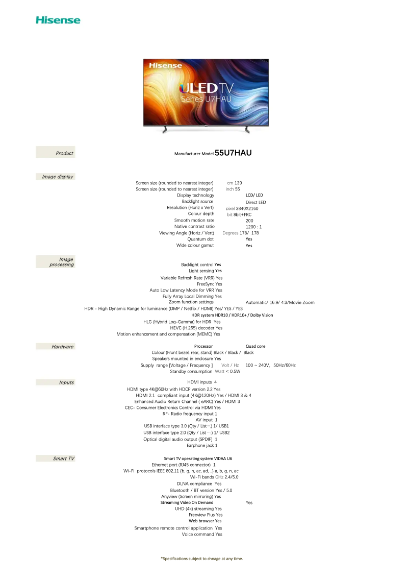 Image de la première page du manuel de l'appareil 55U7HAU