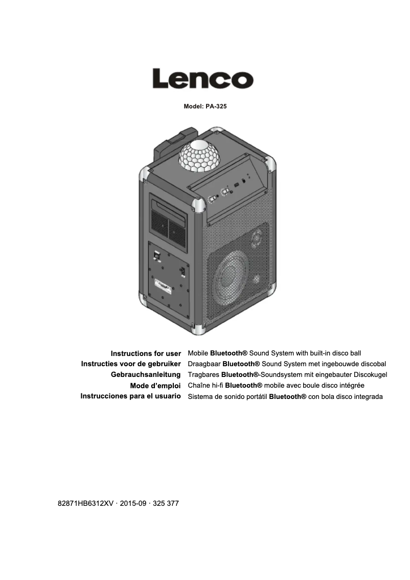 Page 1 de la notice Manuel utilisateur Lenco PA-325