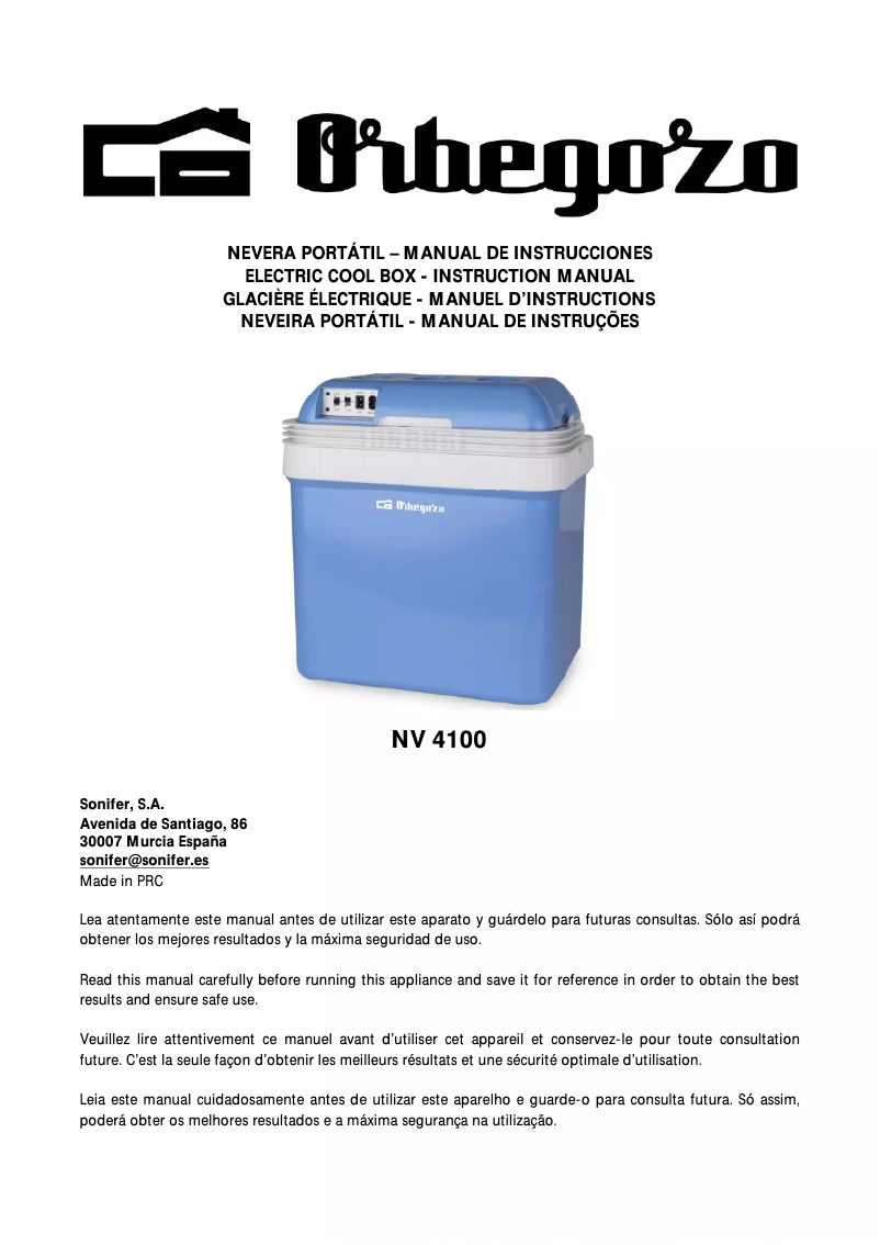 Page 1 de la notice Manuel utilisateur Orbegozo NV 4100