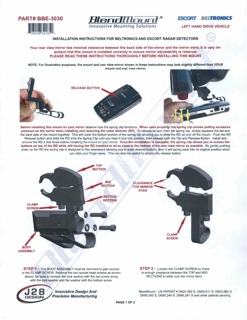 Page 1 de la notice Manuel utilisateur BlendMount BBE-3030