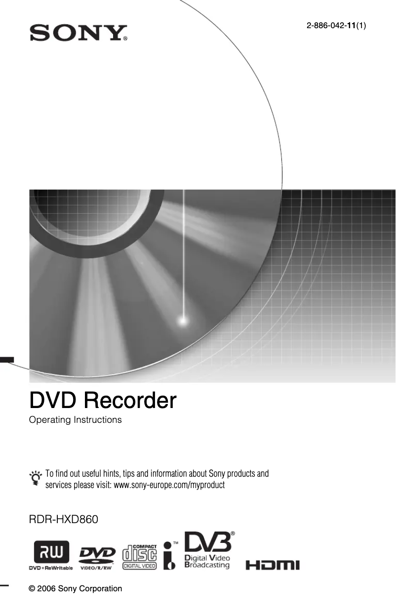 Page n°1 - Manuel utilisateur Sony RDR-HXD860