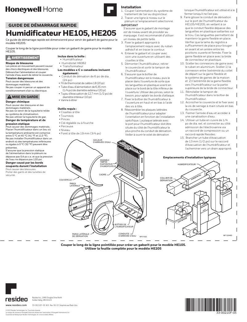 Page n°1 - Guide de démarrage rapide Honeywell HE105A1000