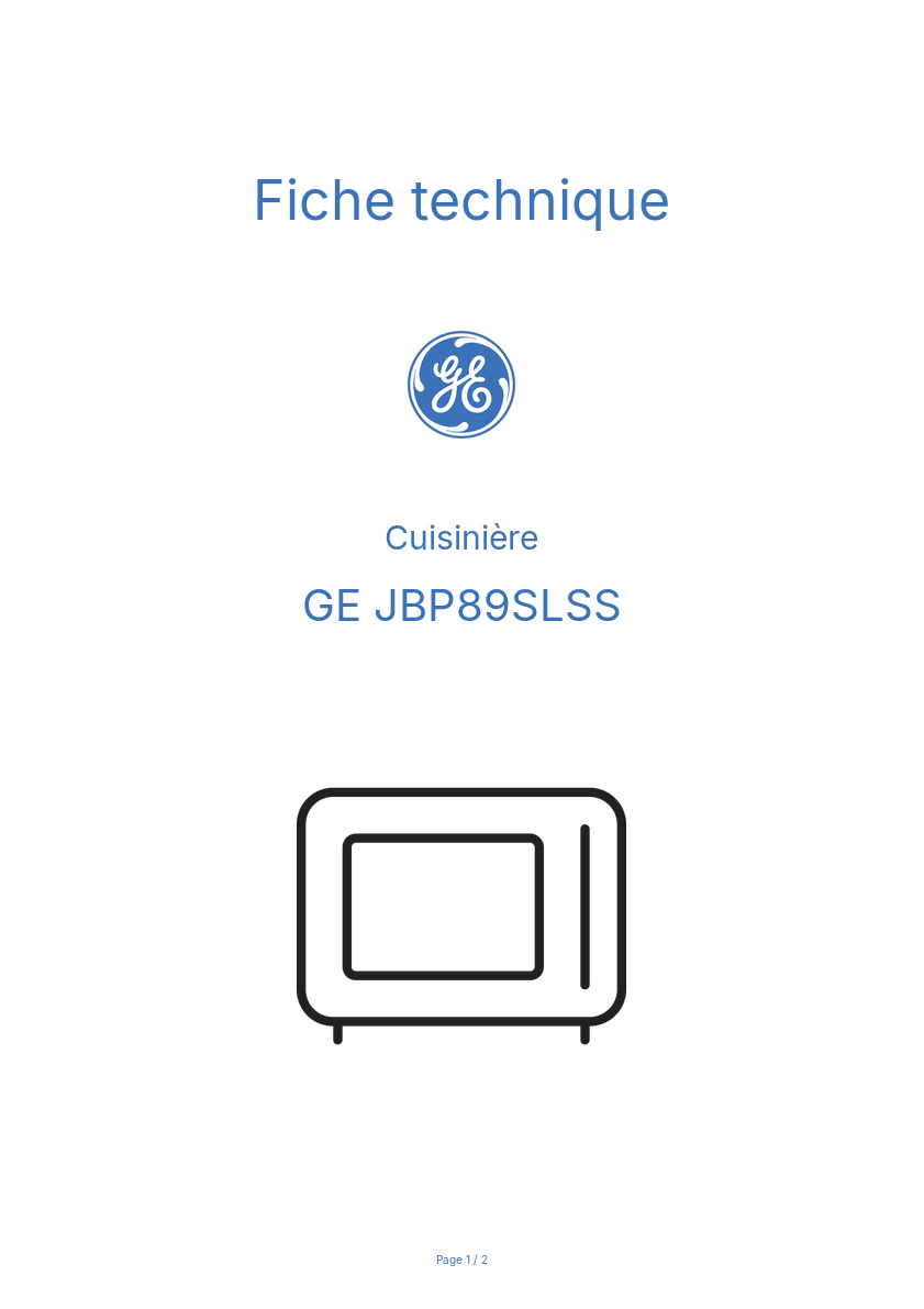 Page n°1 - Fiche technique GE JBP89SLSS