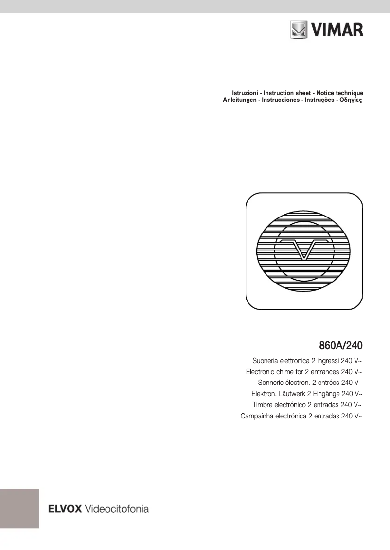 Page 1 de la notice Manuel utilisateur Vimar ELVOX 860A/240