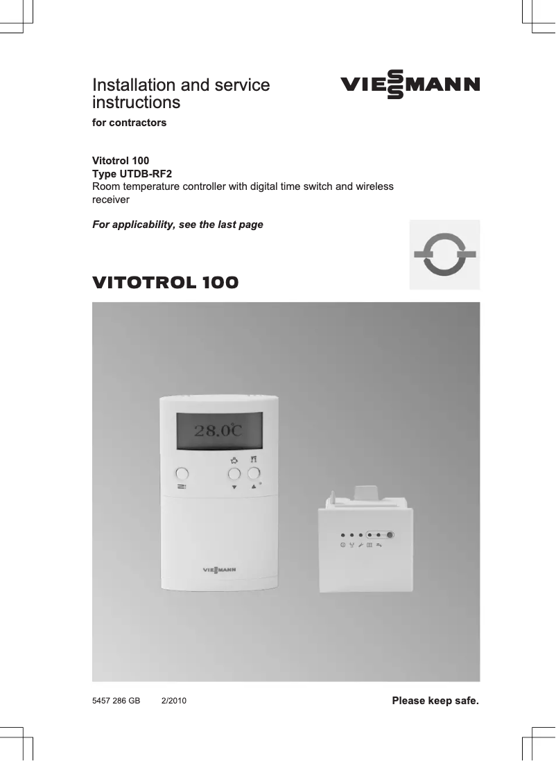Page 1 de la notice Manuel utilisateur Viessmann VITOTROL 100 UTDB-RF2