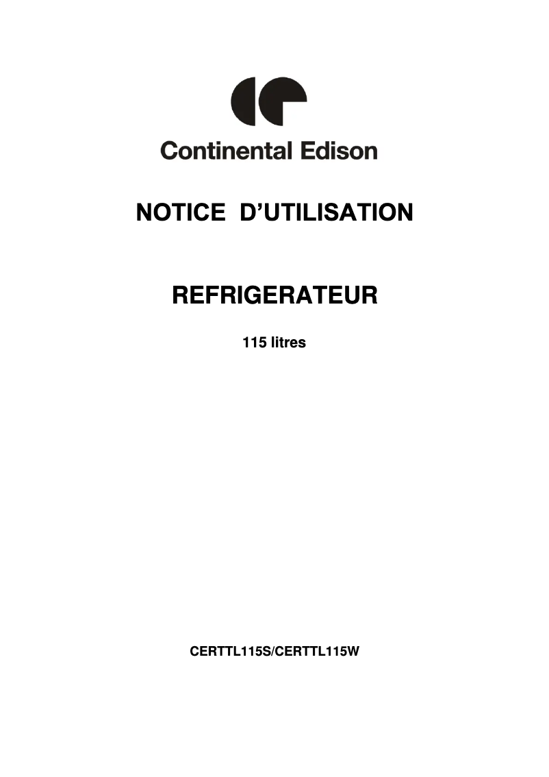 Page n°1 - Manuel utilisateur Continental Edison CERTTL115W