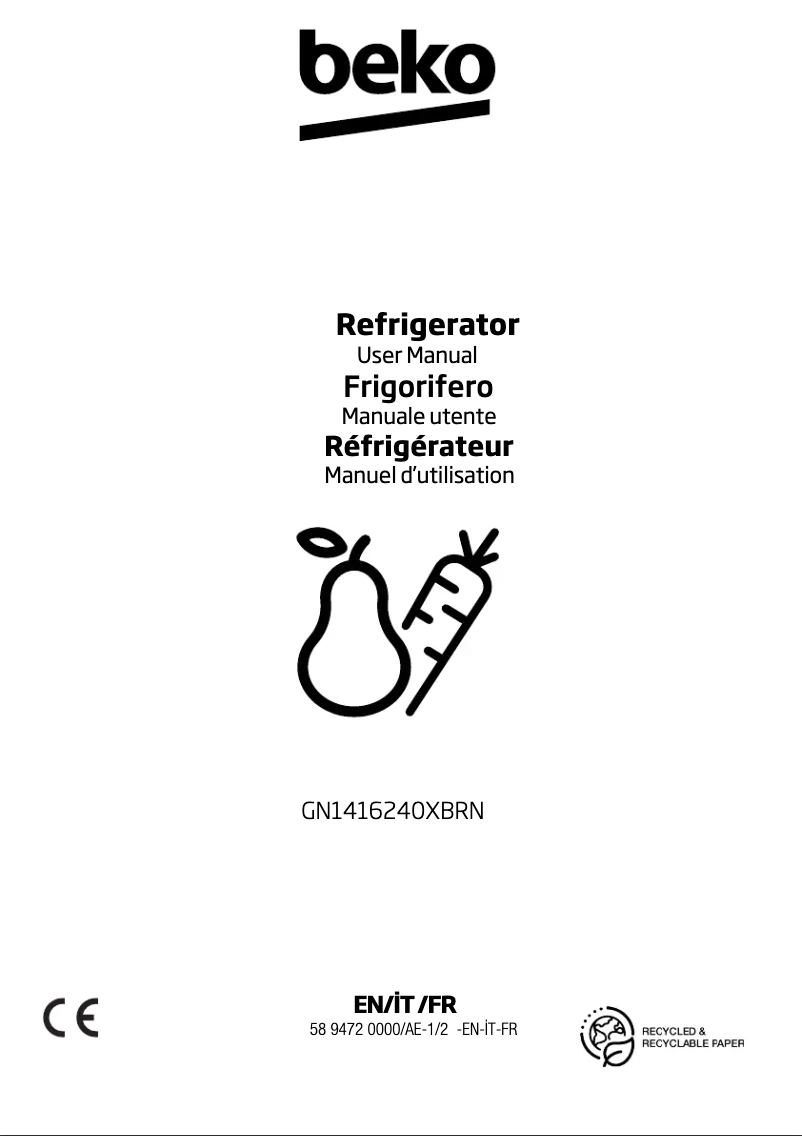Page 1 de la notice Manuel utilisateur Beko GN1416240XBRN