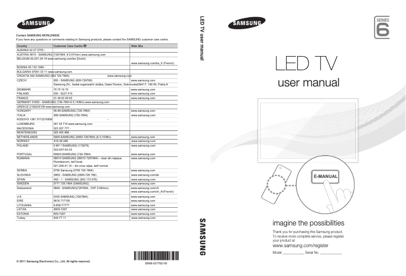 Page 1 de la notice Guide d'installation Samsung UE55D6530WS
