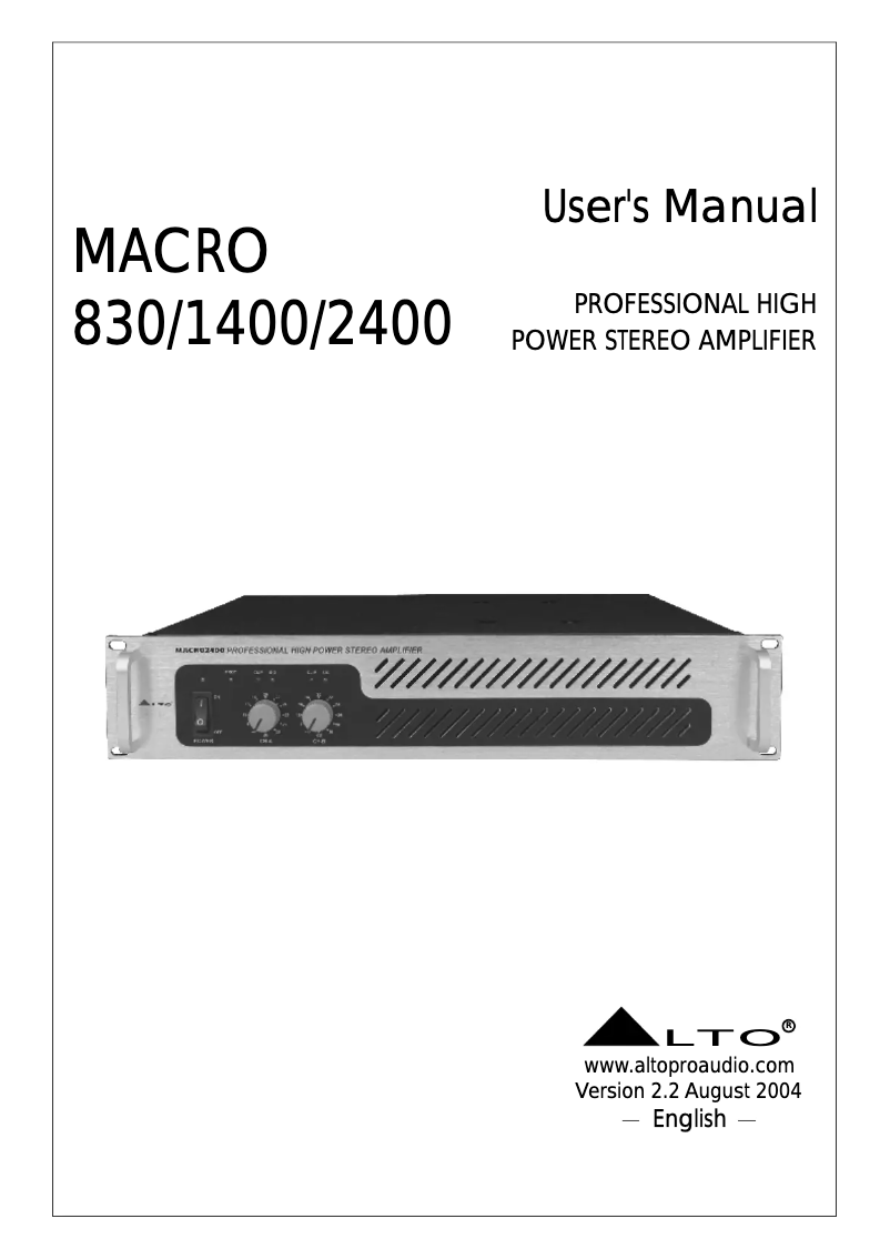 Page n°1 - Manuel utilisateur Alto Macro 830