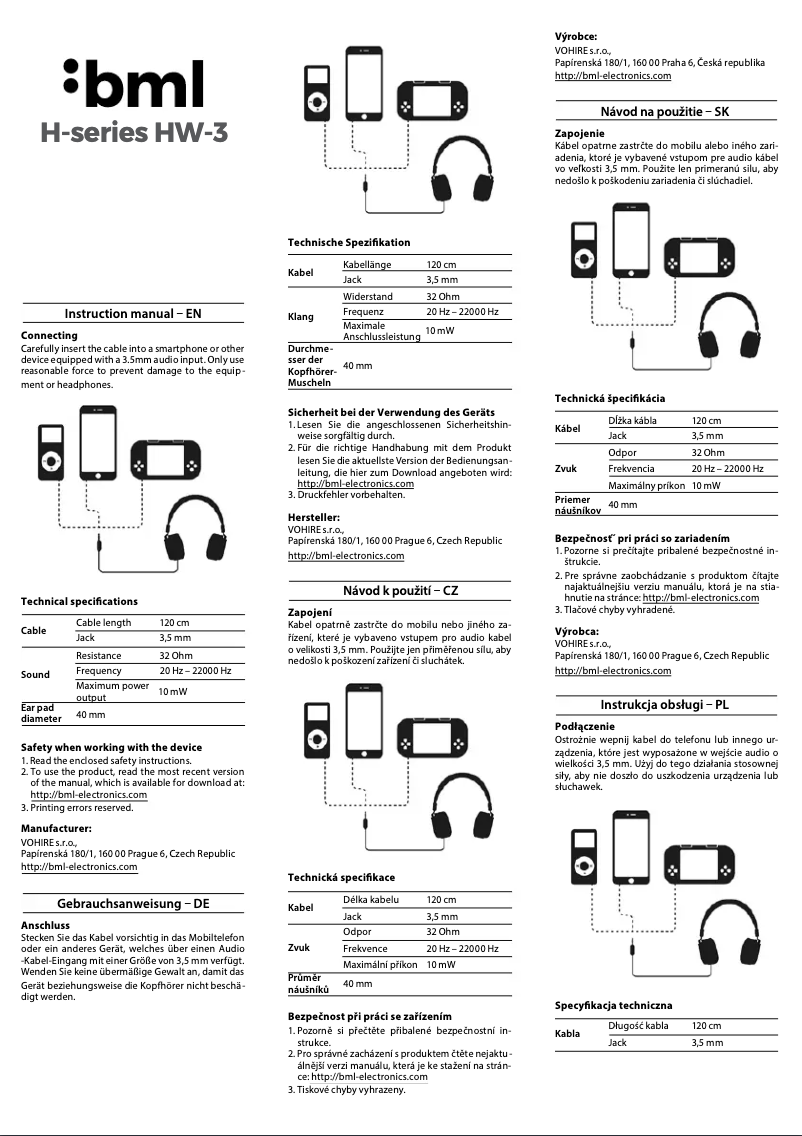 Page n°1 - Manuel utilisateur BML HW3