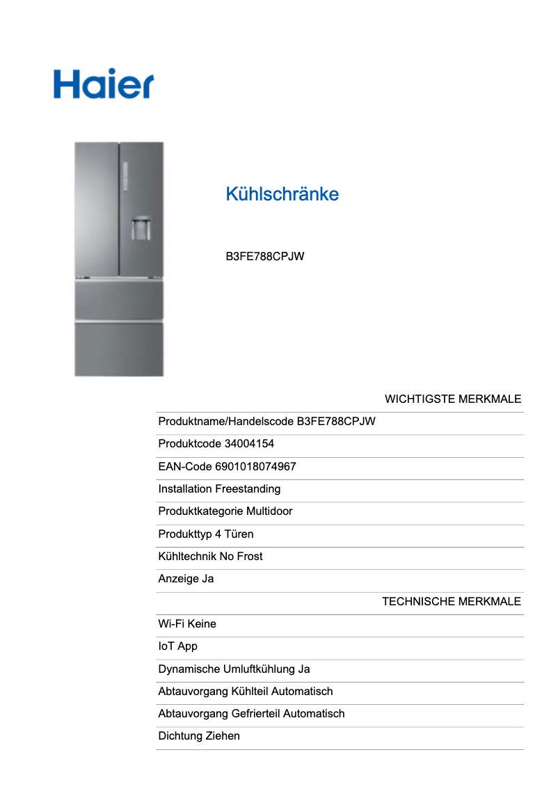 Image de la première page du manuel de l'appareil B3FE788CPJW