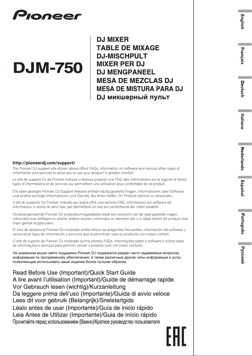 Page 1 de la notice Manuel utilisateur Pioneer DJM-750-K