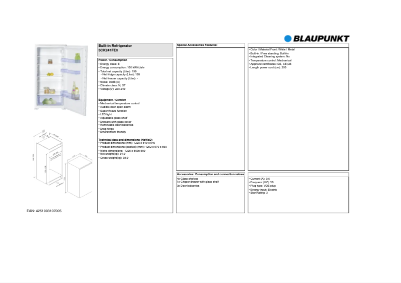 Page n°1 - Fiche technique Blaupunkt 5CK241FE0