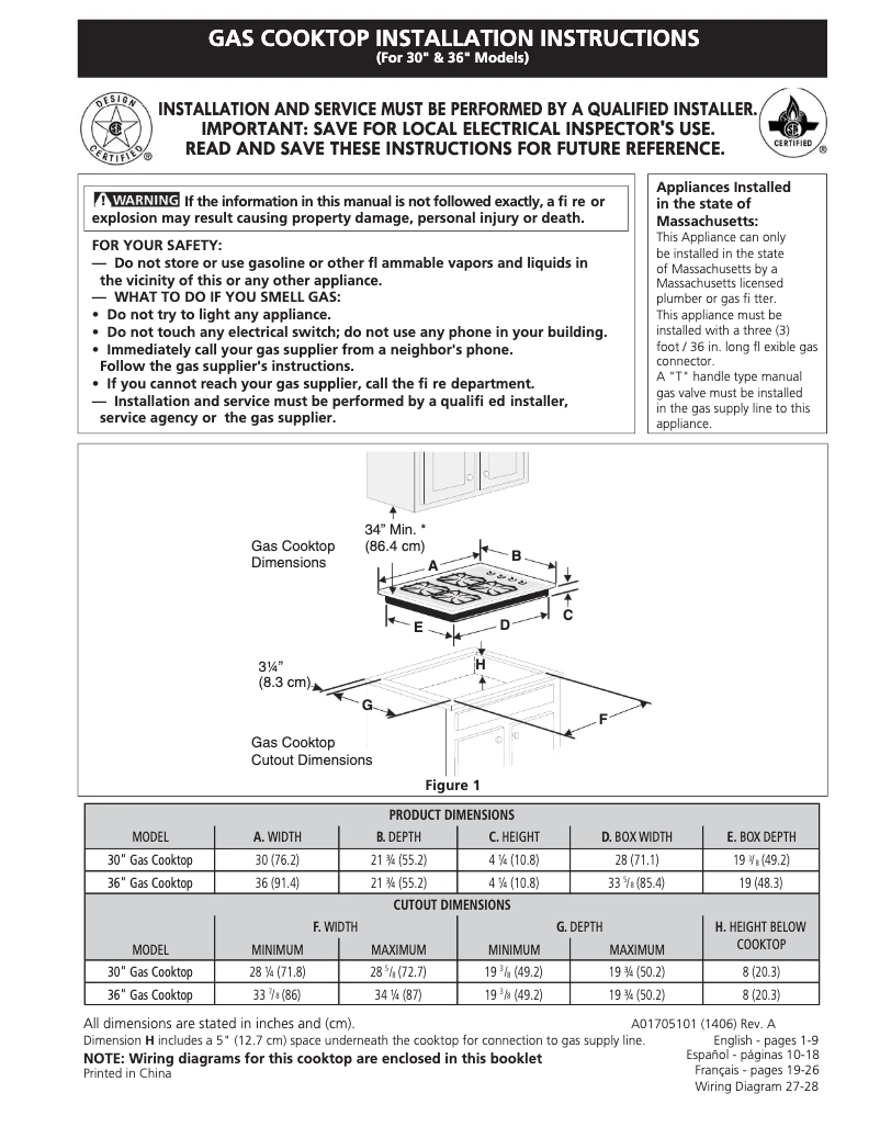 Page 1 de la notice Guide d'installation Frigidaire FGGC3645QB
