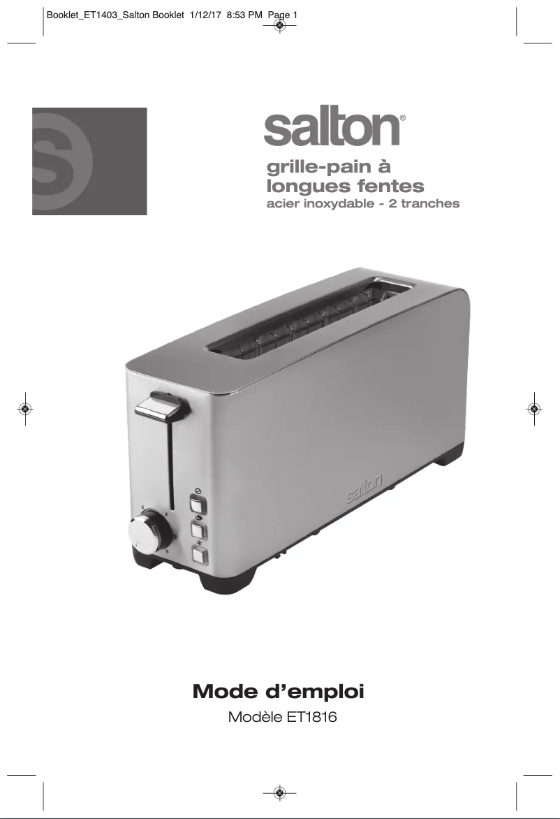 Page 1 de la notice Manuel utilisateur Salton ET1816