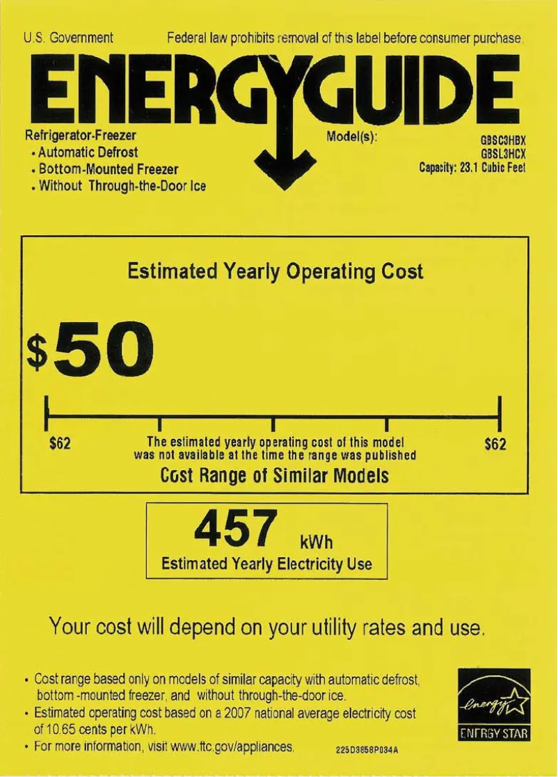 Página 1 del manual Etiqueta energética GE GBSC3HBXCC
