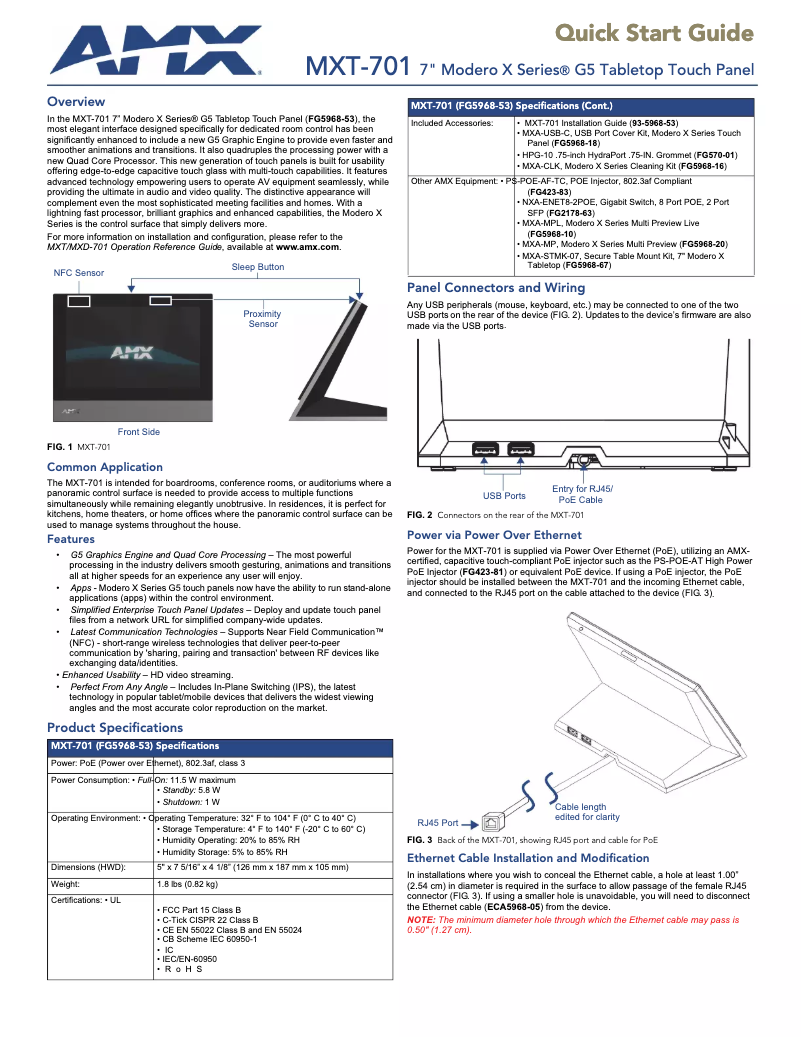 Page n°1 - Manuel utilisateur AMX MXT-701