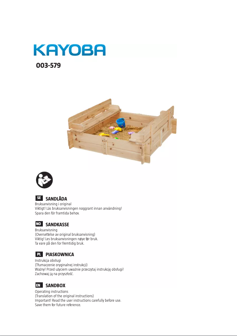 Page 1 de la notice Manuel utilisateur Kayoba 003-579