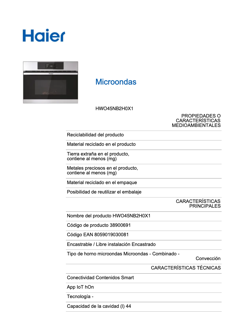 Image de la première page du manuel de l'appareil HWO45NB2H0X1