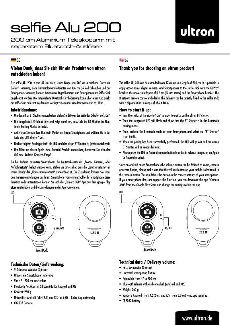 Image de la première page du manuel de l'appareil Selfie Alu 200
