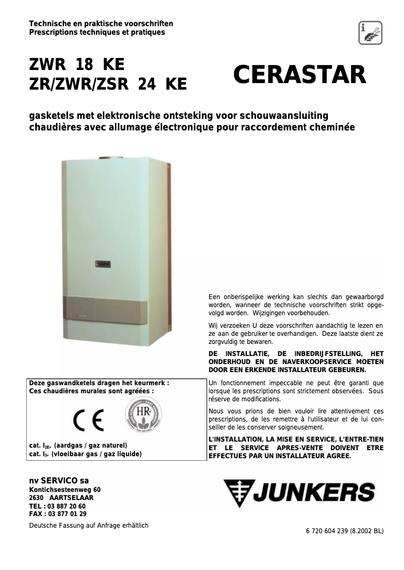 Page 1 de la notice Manuel utilisateur Junkers Cerastar ZSR 24 KE