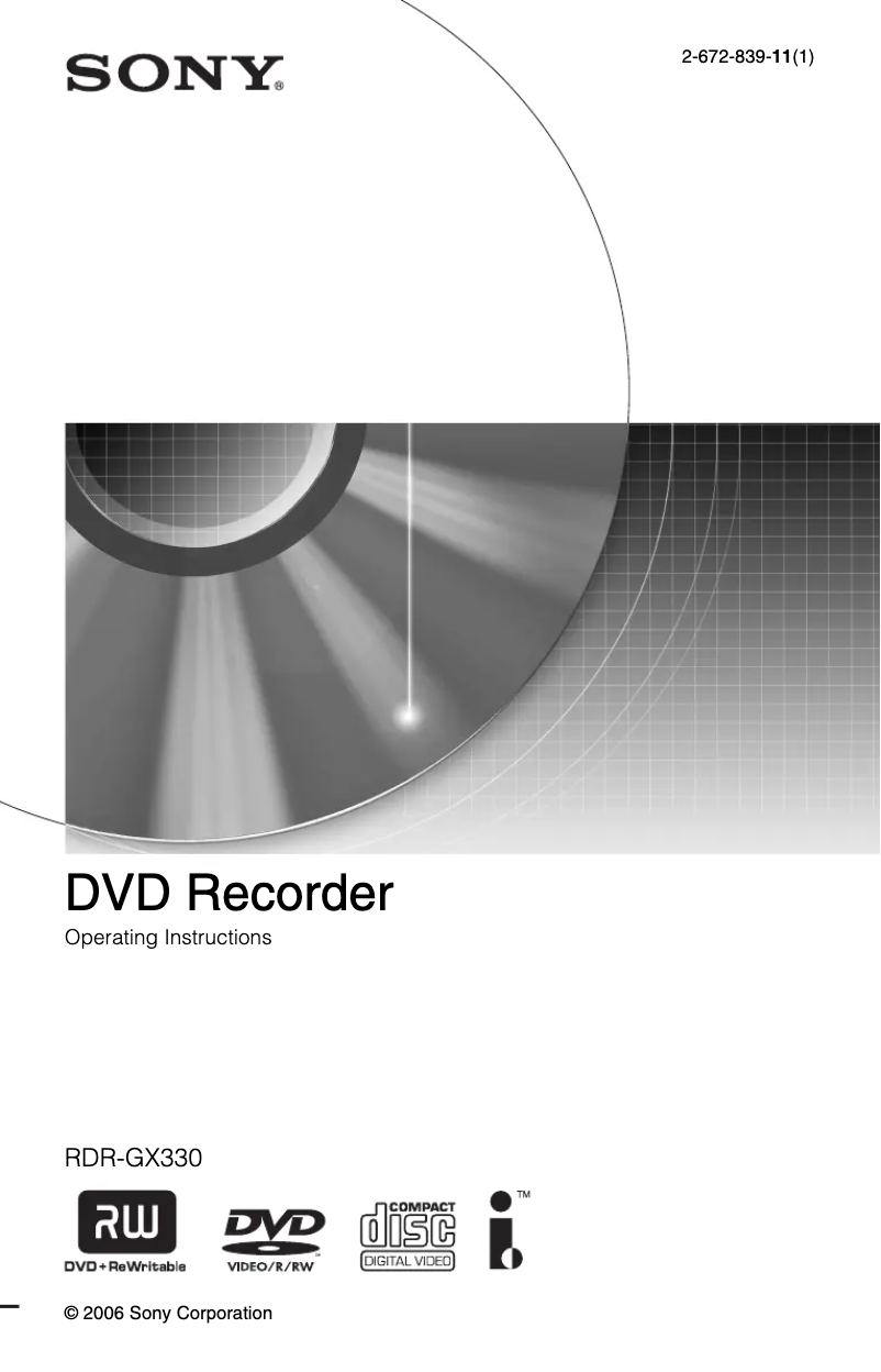 Page 1 de la notice Manuel utilisateur Sony RDR-GX330