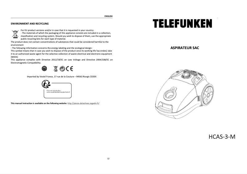 Page 1 de la notice Manuel utilisateur Telefunken HCAS-3-M