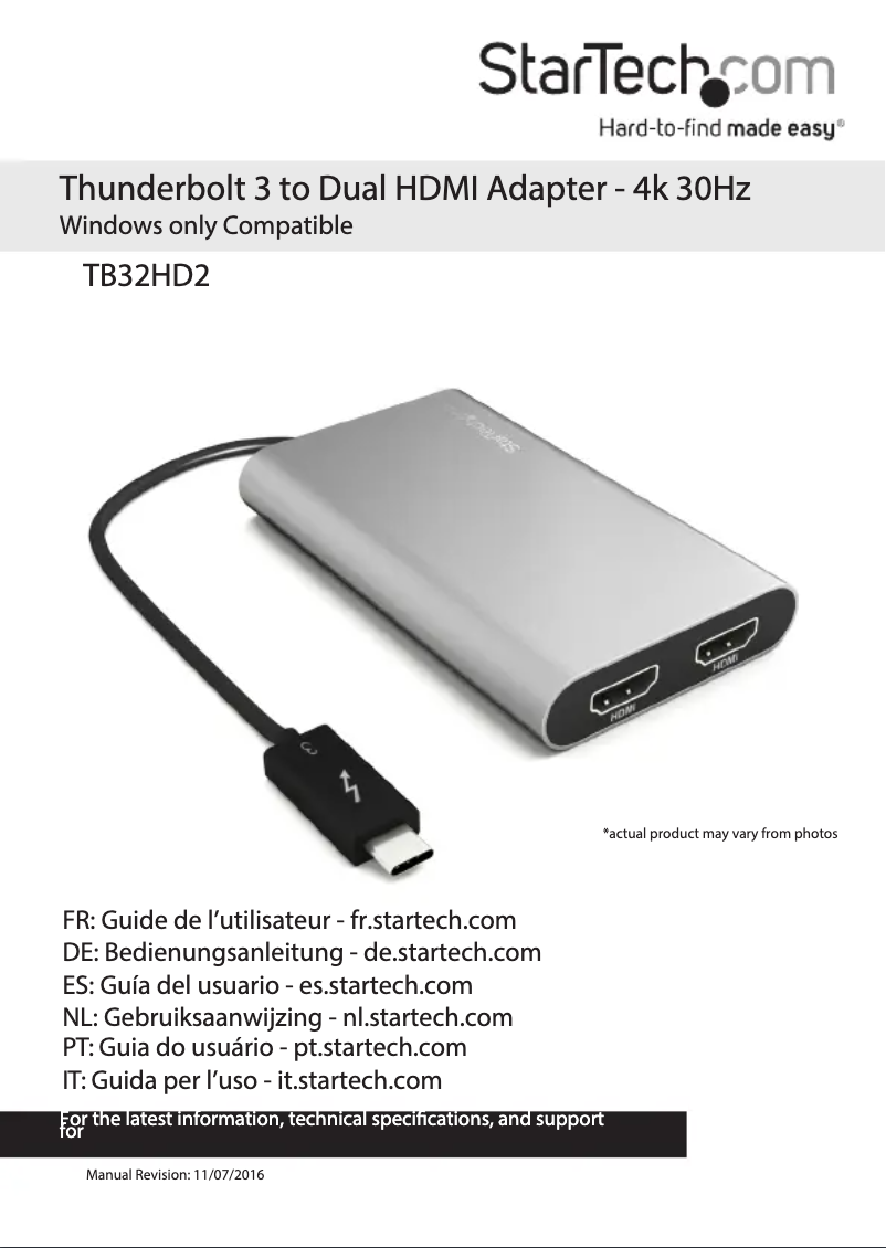 Page 1 de la notice Manuel utilisateur StarTech.com TB32HD2