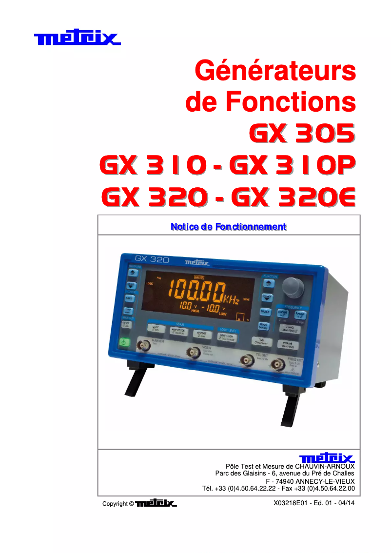 Page n°1 - Manuel utilisateur Metrix GX320