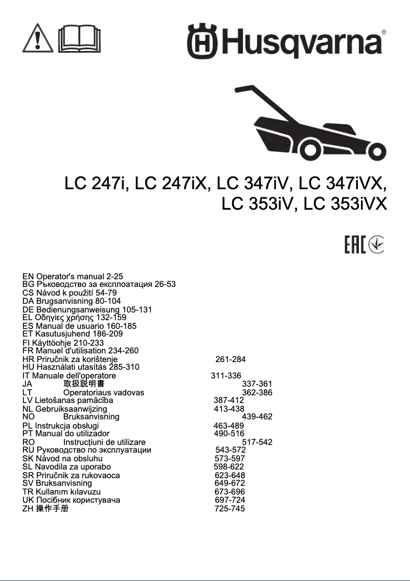 Page n°1 - Manuel utilisateur Husqvarna LC 353iV
