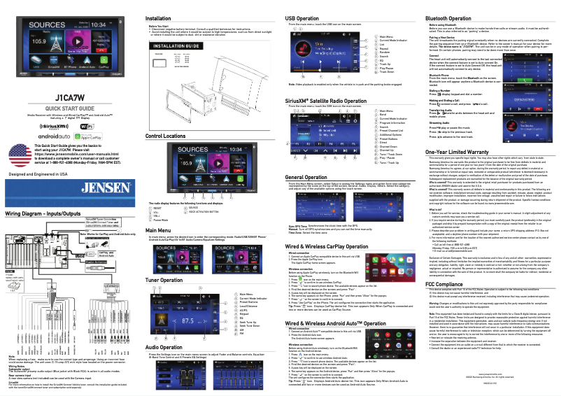 Page 1 de la notice Guide de démarrage rapide Jensen J1CA7W