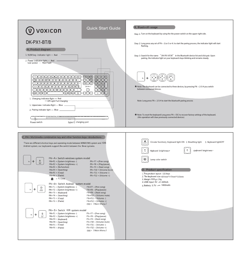 Page n°1 - Manuel utilisateur Voxicon DK-PX1-B