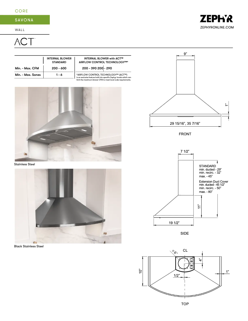 Page n°1 - Fiche technique Zephyr Savona ZSA-M90FS