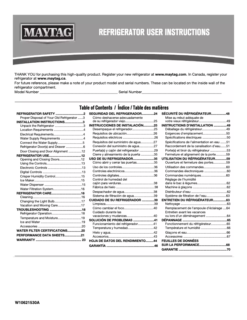 Page n°1 - Manuel utilisateur Maytag MFF2558FEZ