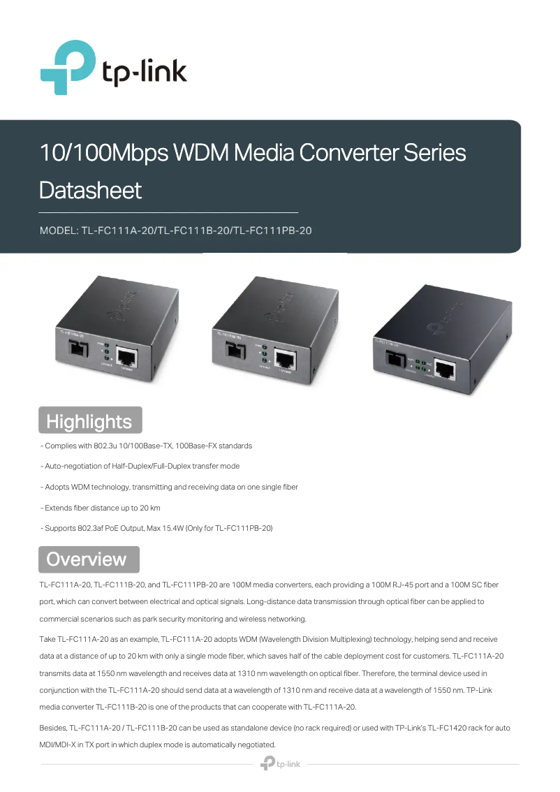 Page n°1 - Fiche technique TP-Link TL-FC111PB-20