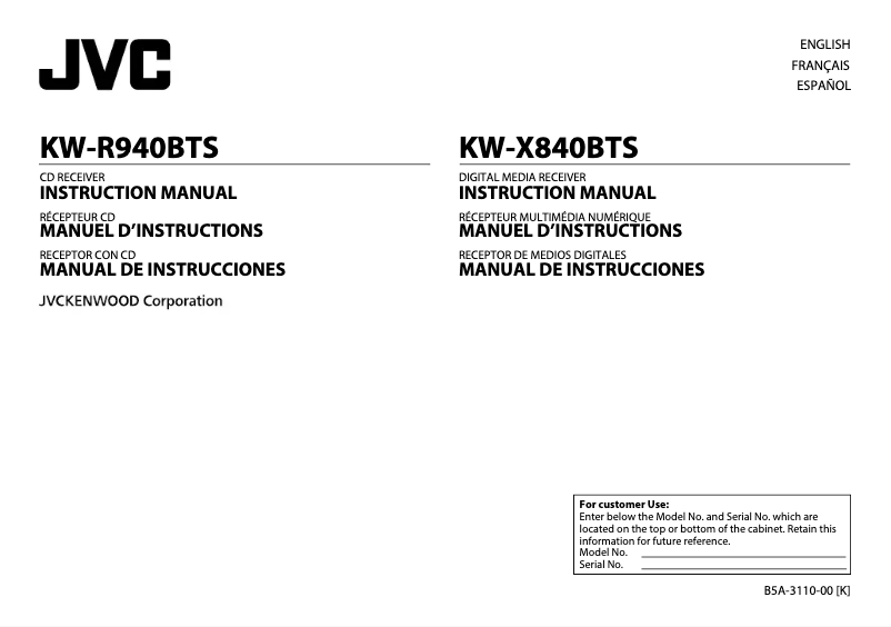 Image de la première page du manuel de l'appareil KW-X840BTS