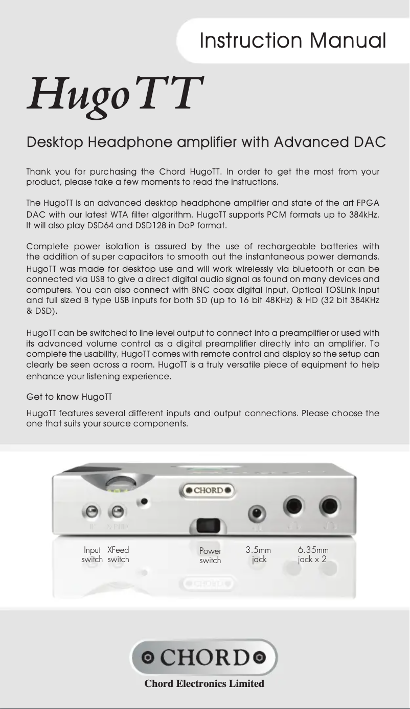 Page 1 de la notice Manuel utilisateur Chord Hugo TT