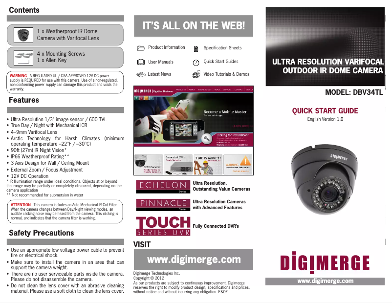 Page n°1 - Manuel utilisateur Digimerge DBV34TL