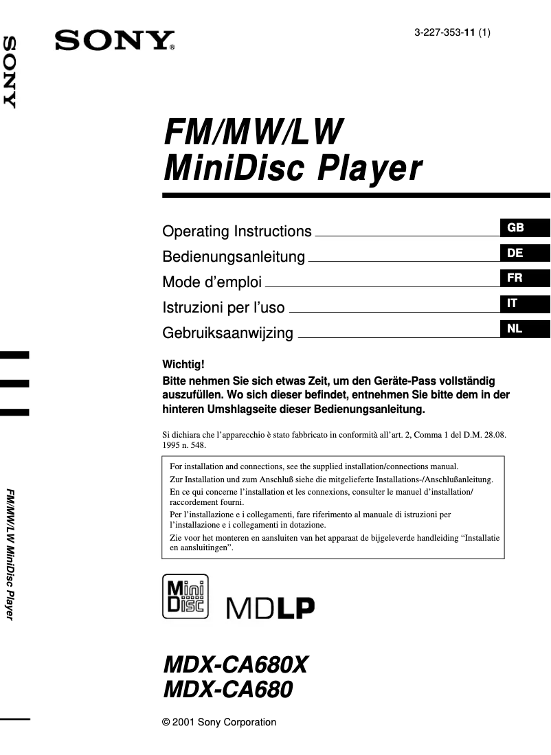 Imagen de la primera página del manual del dispositivo MDX-CA680X