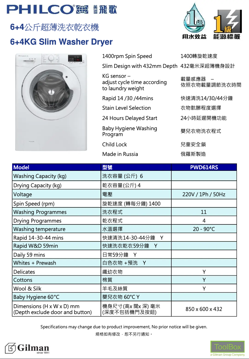 Page 1 de la notice Guide d'installation Philco PWD614RS