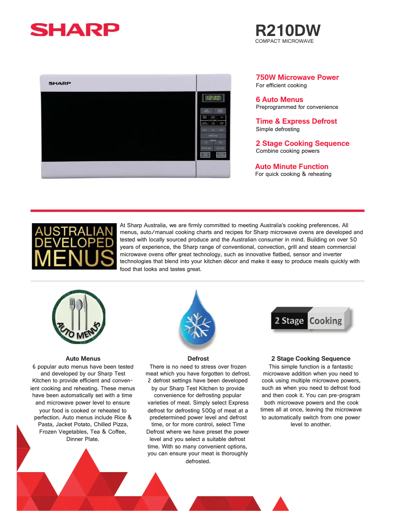 Page 1 de la notice Fiche technique Sharp R-210DW