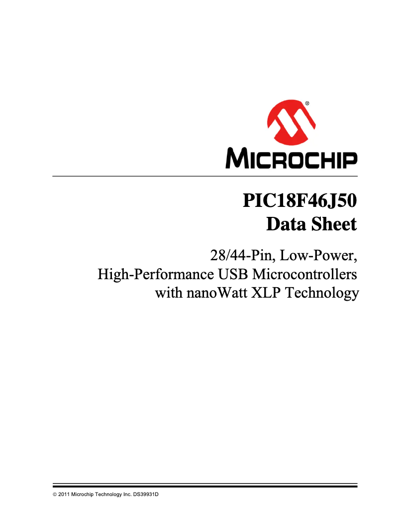Página 1 del manual Ficha técnica Microchip PIC18F24J50