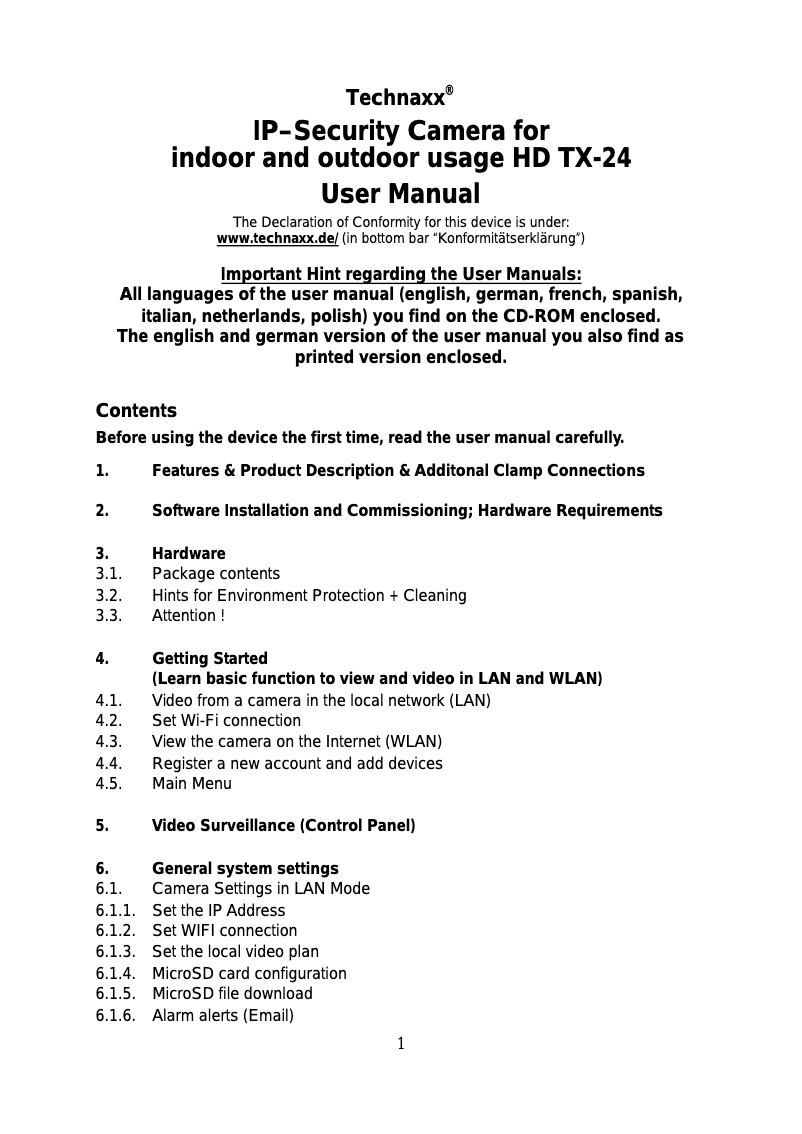 Page 1 de la notice Manuel utilisateur Technaxx TX-24