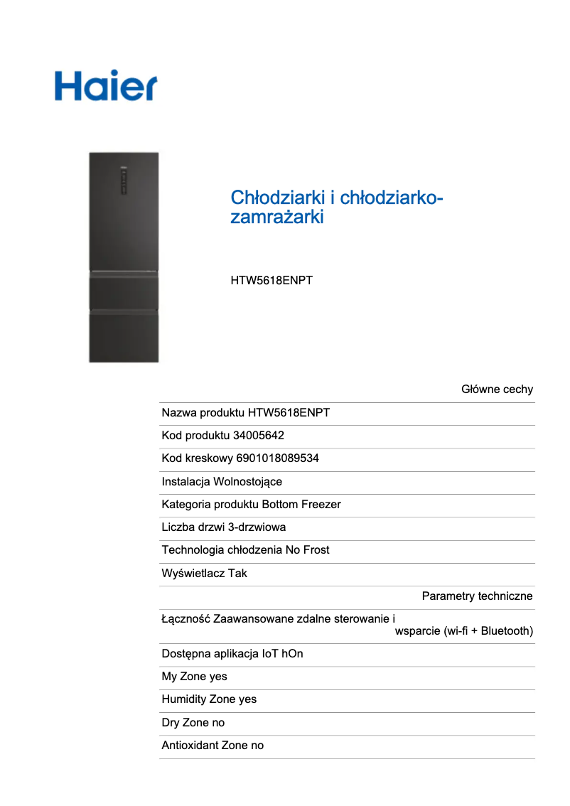 Image de la première page du manuel de l'appareil HTW5618ENPT