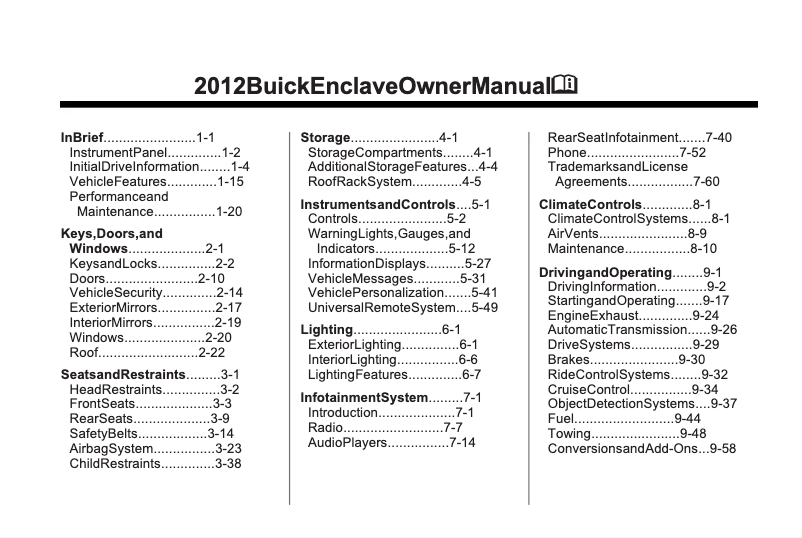 Page 1 de la notice Manuel utilisateur Buick Enclave (2012)