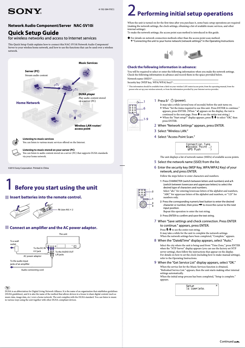 Page n°1 - Guide d'installation Sony NAC-SV10I