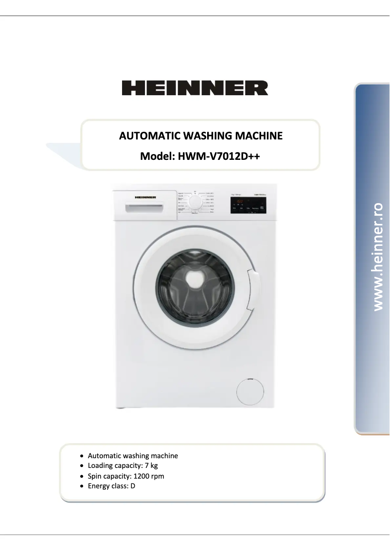 Image de la première page du manuel de l'appareil HWM-V7012D++